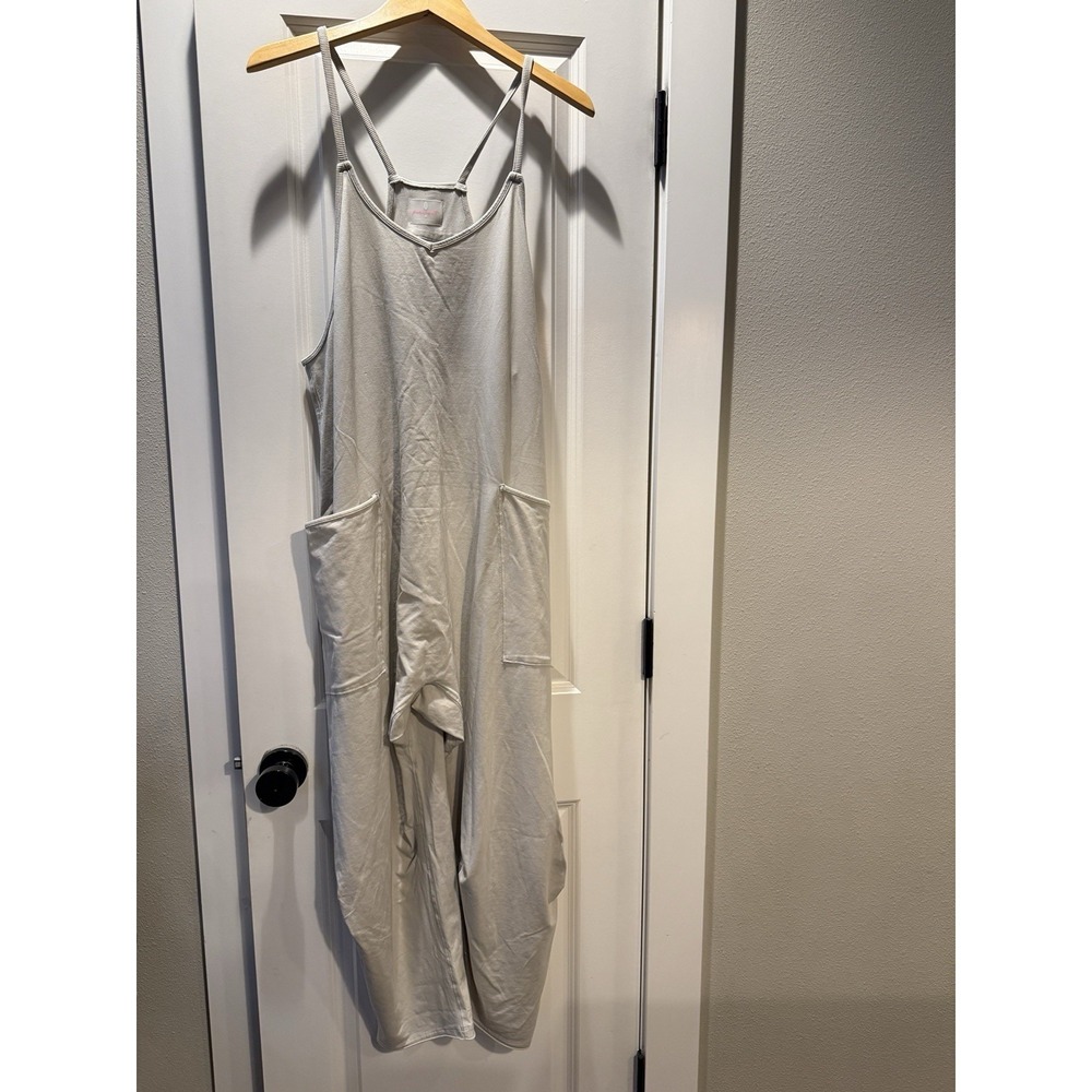 Free People Movement Womens M Ivory Strappy Oversized Athletic Jumpsuit Pockets